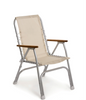 FORMA MARINE Folding Aluminum High Back Off- White Boat Chair with Teak Armrests, Model M150W
