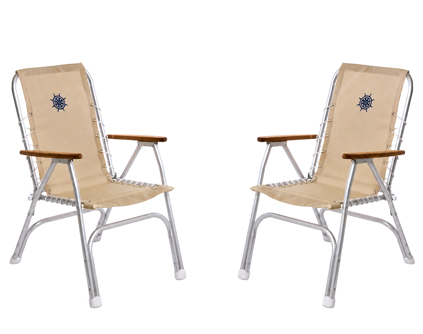 FORMA MARINE Boat Chair with Teak Armrests  Folding Aluminum High Back Blue Textilene Fabric Set of 2  M150SAND #color_BEIGE