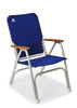 Forma Marine Chair with navy backrest and seat, teak armrests, and aluminum frame M155B #color_blue