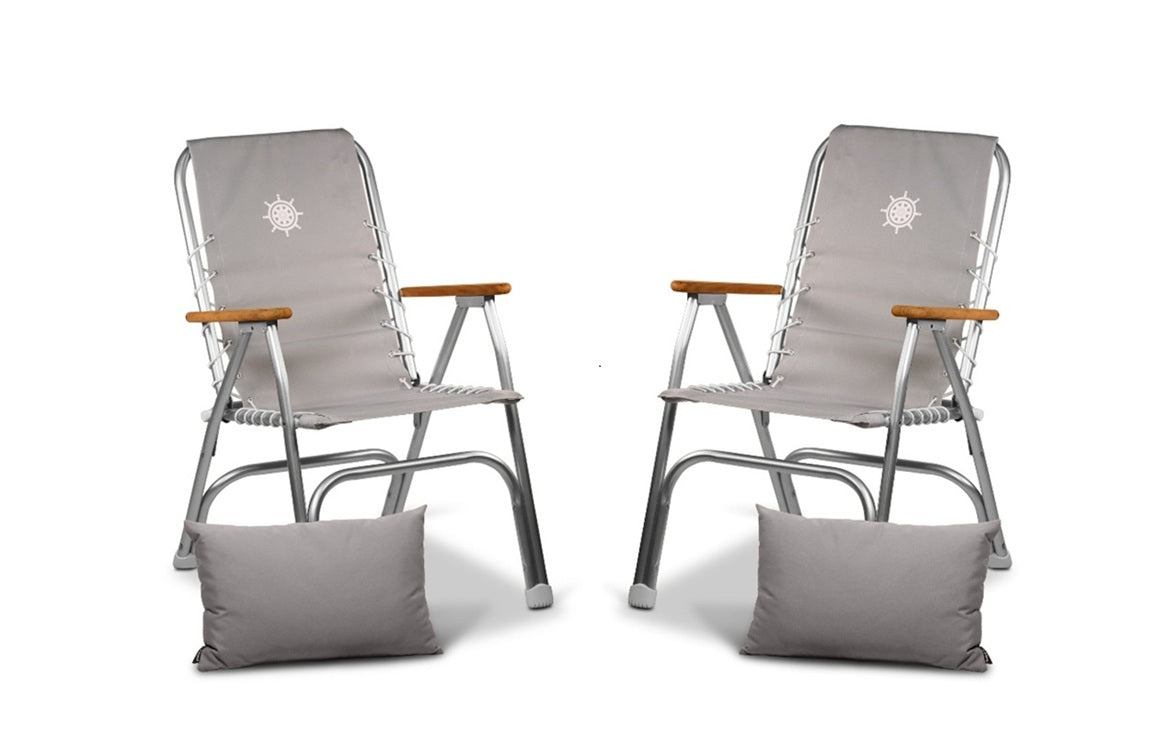 Forma Marines Bundles  Boat Chair  High Back  Teak Armrests Set of 2 M150 +Cushions 2M150CUS-G #color_grey