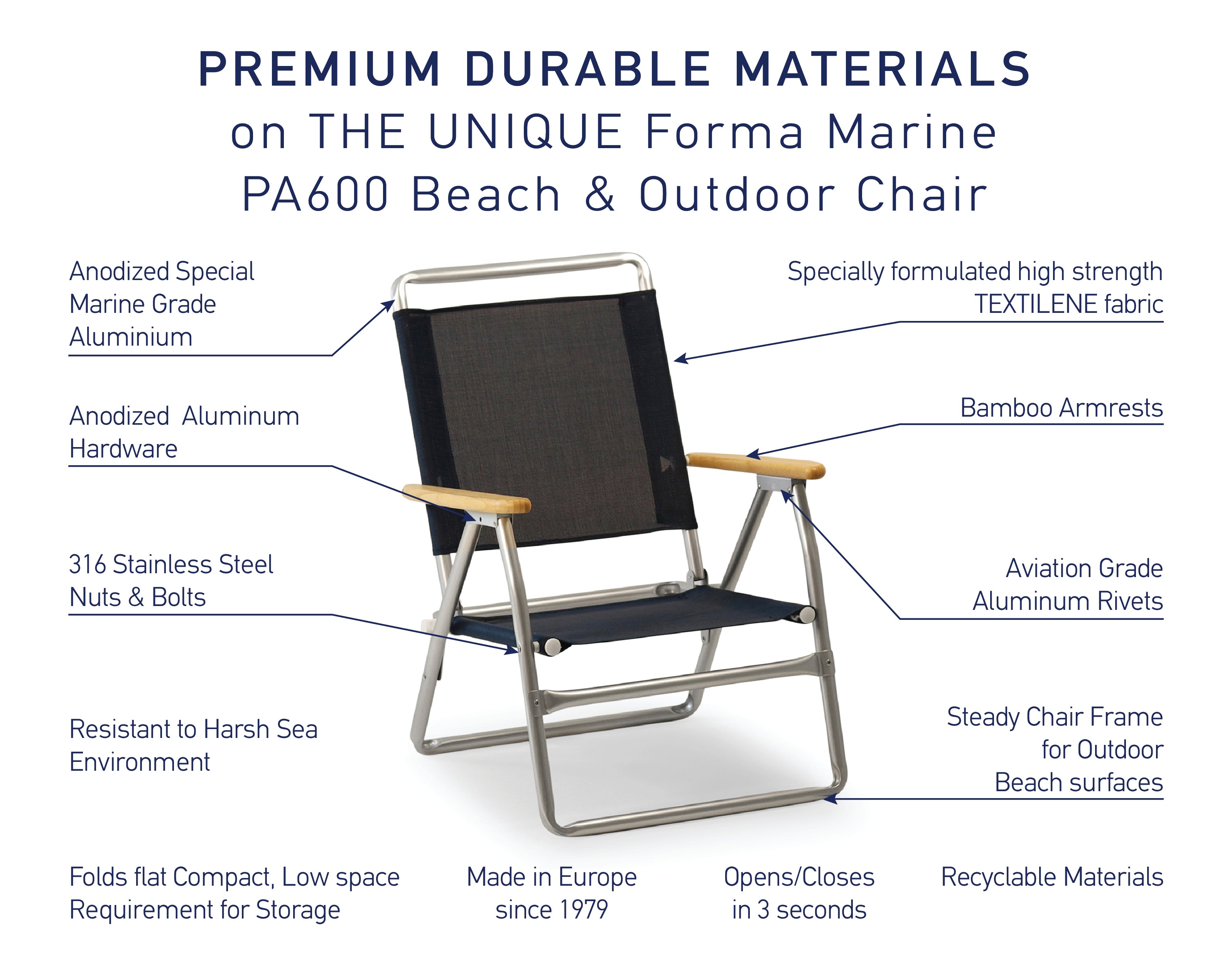 FORMA MARINE Outdoor Chair with Bamboo Armrests Folding Aluminum VINYL Off- white PA600VW-BB #color_beige