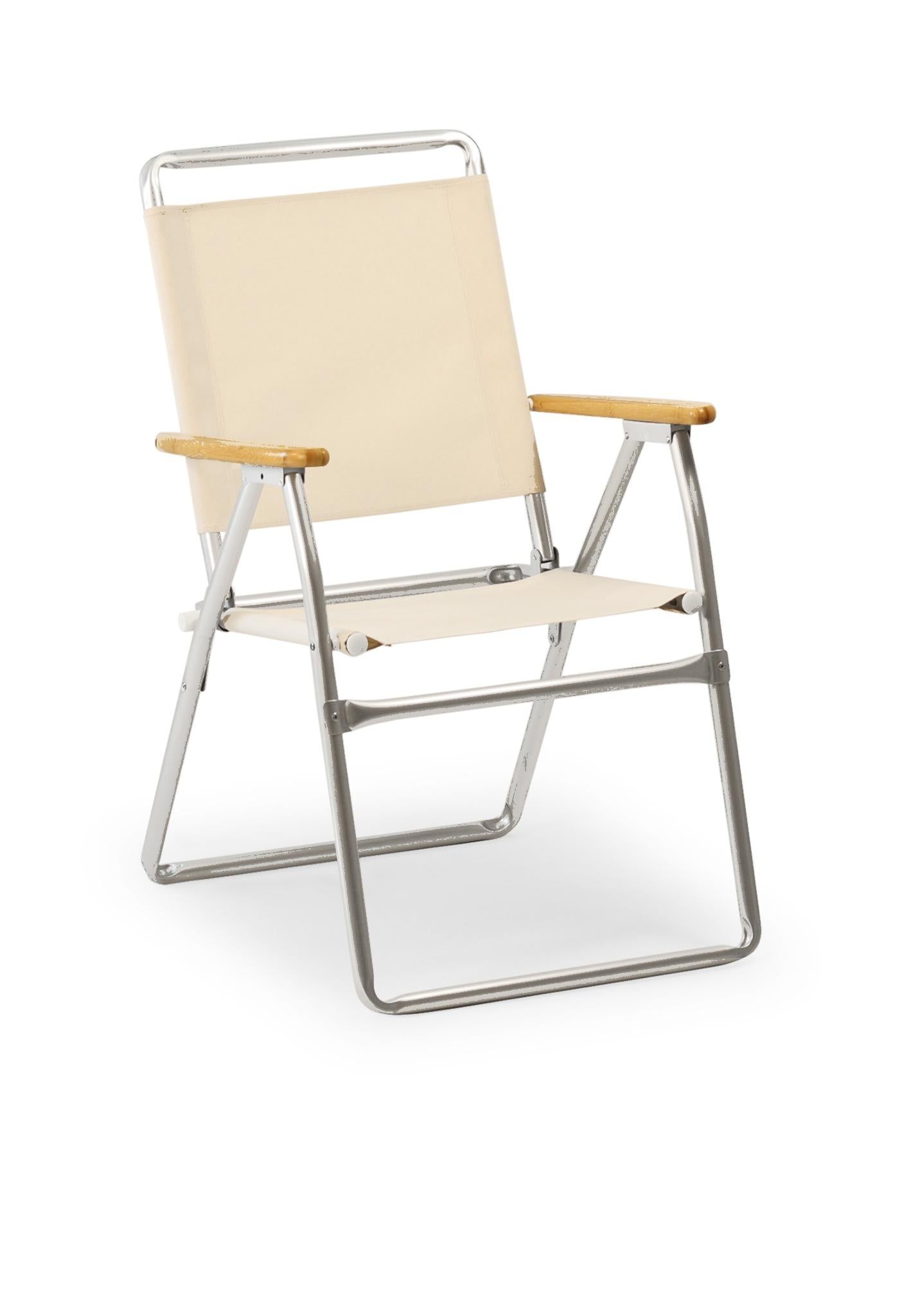 FORMA MARINE Outdoor Chair with Bamboo Armrests Folding Aluminum Off-White  PA160W-BB #color_white