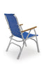 FORMA MARINE Folding Aluminum High Back Blue Textilene Fabric Boat Chair with Teak Armrests M150VB