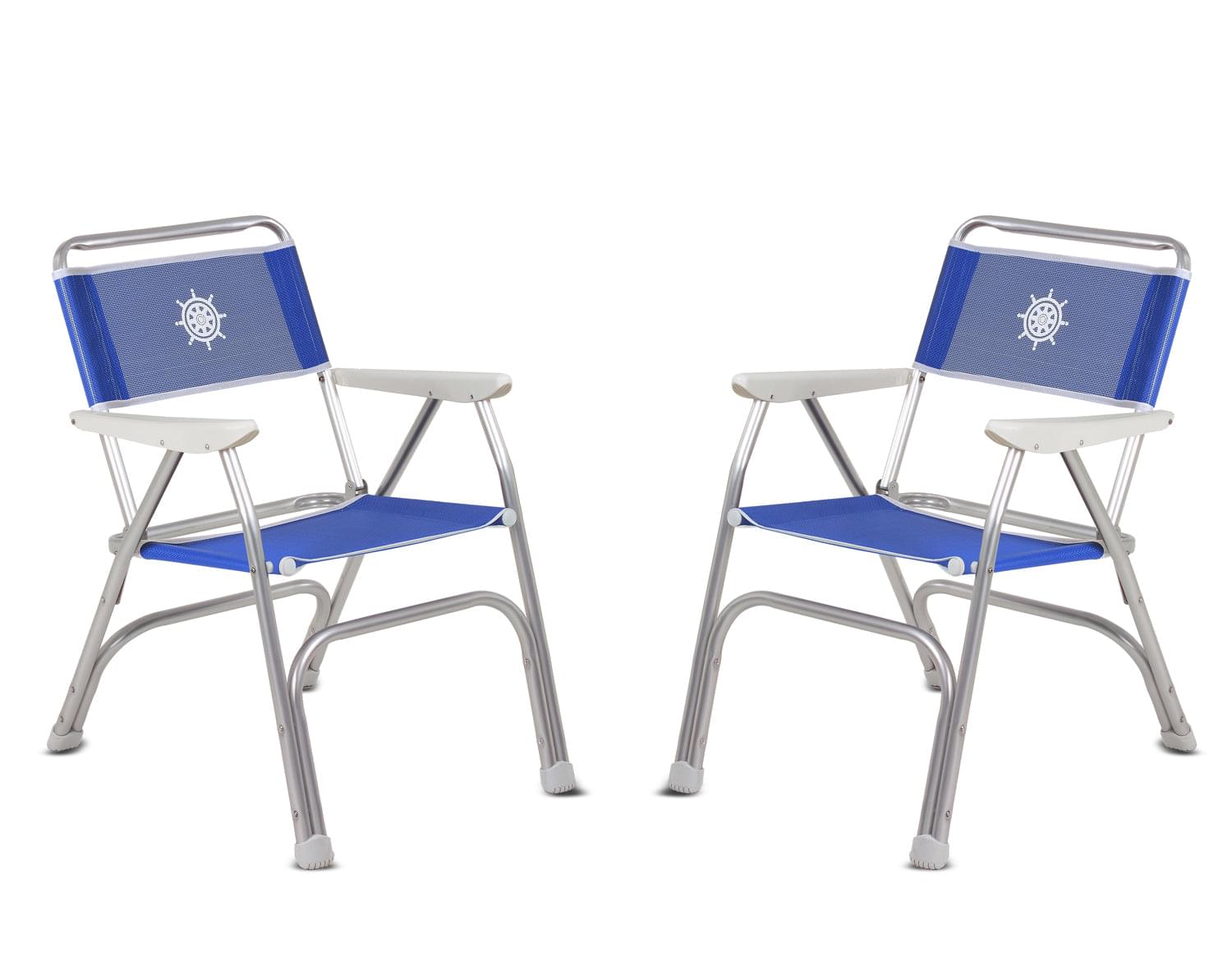 FORMA MARINE Boat Chair Folding Aluminum Blue Textilene Fabric White Plastic Armrests, Set of 2 M100PB #color_blue vinyl