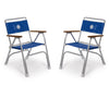 FORMA MARINE Folding Aluminum Blue Textilene Boat Chair with Teak Armrests, Set of 2 chairs Model M100VB