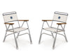 FORMA MARINE Folding Aluminum White Textilene Boat Chair with Teak Armrests, Set of 2 chairs Model M100VW