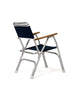 FORMA MARINE Folding Aluminum Navy Blue Textilene Boat Chair with Teak Armrests, Model M100VNB