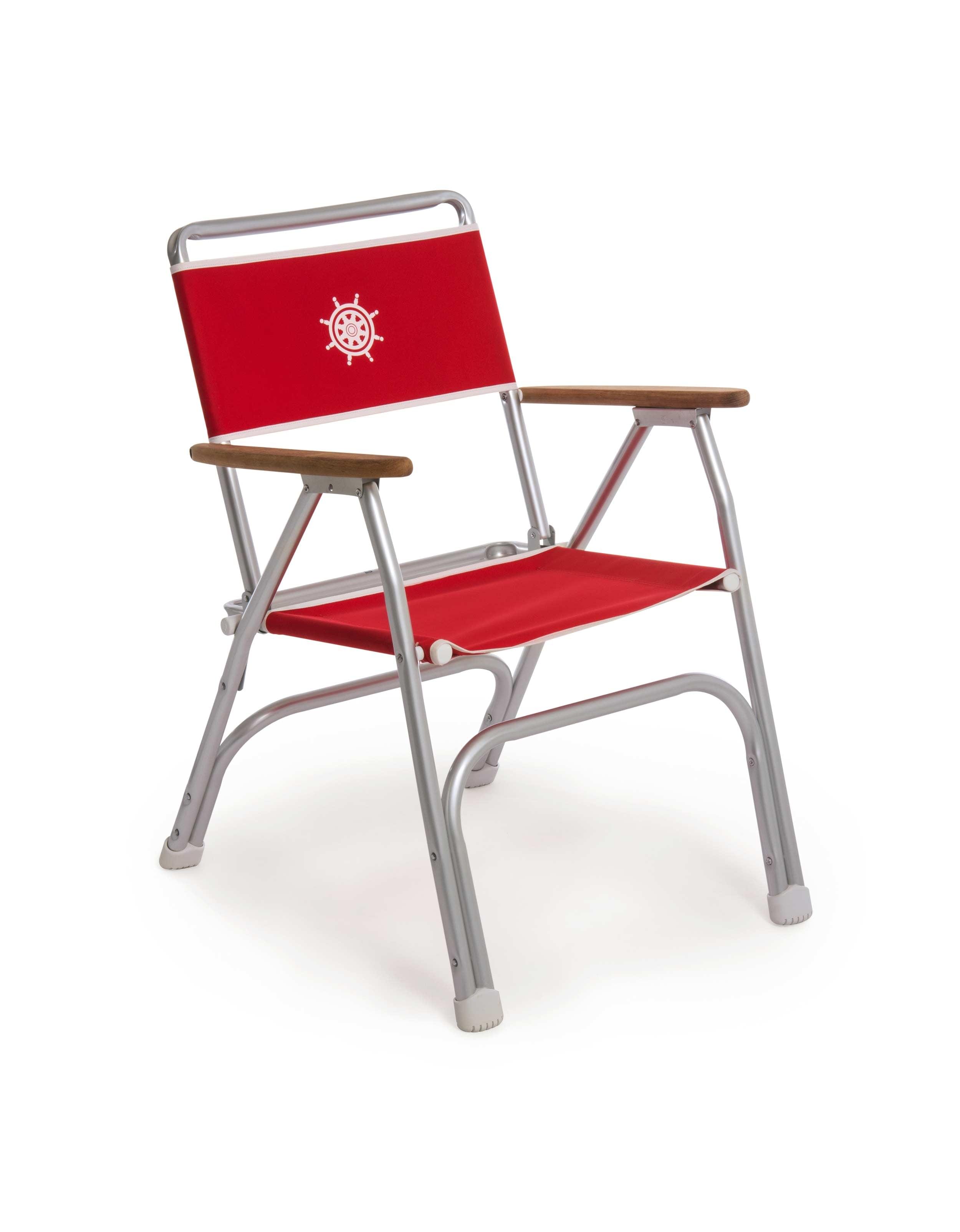 FORMA MARINE Boat Chair Set of 2 Folding Aluminum Red Fabric with Teak Armrests, M100R #color_red