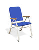 FORMA MARINE Folding Aluminum High Back Blue Padded Large Boat Chair with Teak Armrests, Model V100B