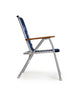 FORMA MARINE Folding Aluminum High Back Blue Boat Chair with Teak Armrests, Model M150B