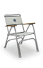 FORMA MARINE Folding Aluminum White Textilene Boat Chair with Teak Armrests, Set of 2 chairs Model M100VW
