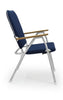 FORMA MARINE Folding Aluminum High Back Navy Blue Padded Large Boat Chair with Teak Armrests, Model V100NB