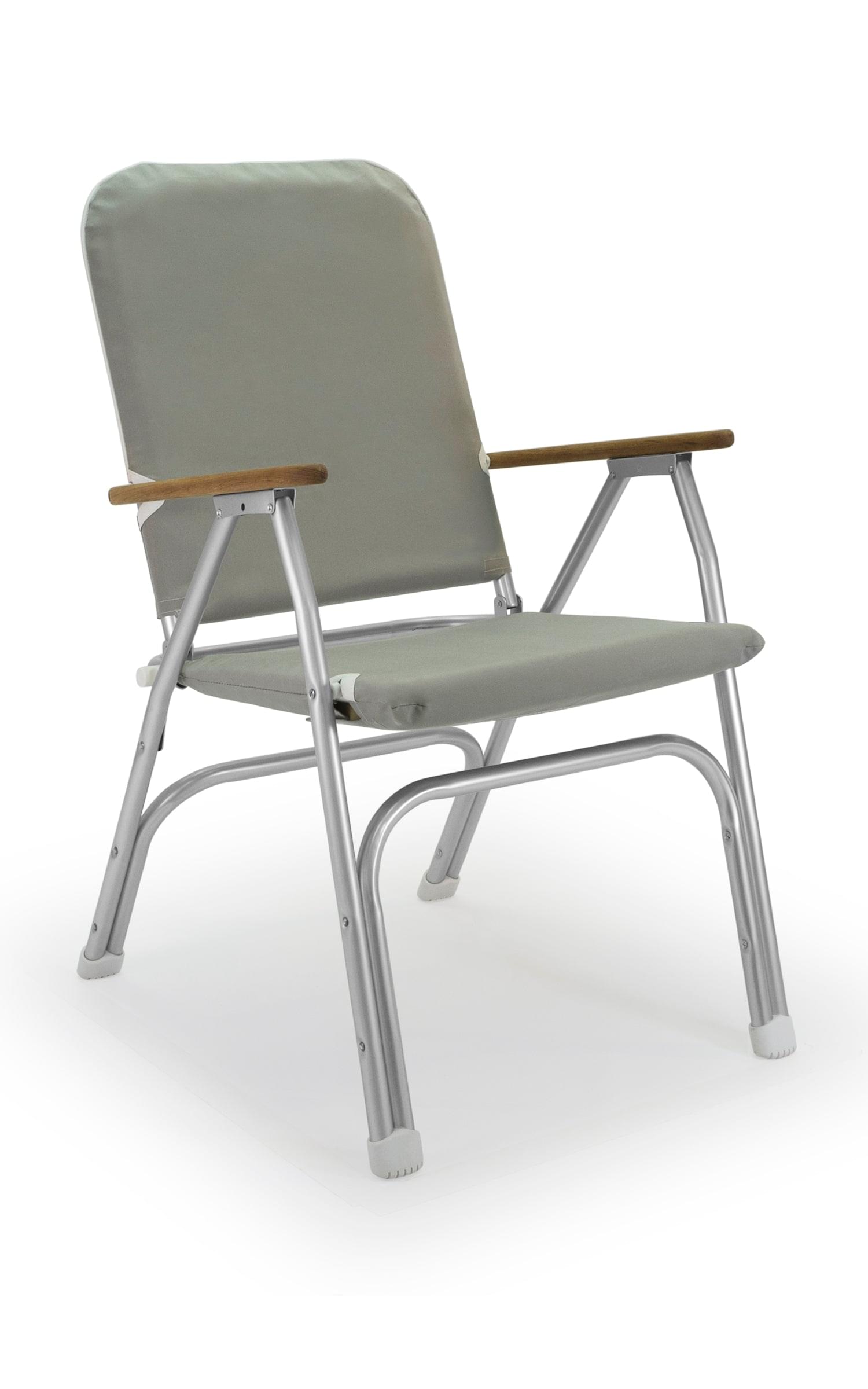 FORMA MARINE Boat Chair with Teak Armrests High Back Grey Padded Folding Aluminum Large -V100G #color_grey