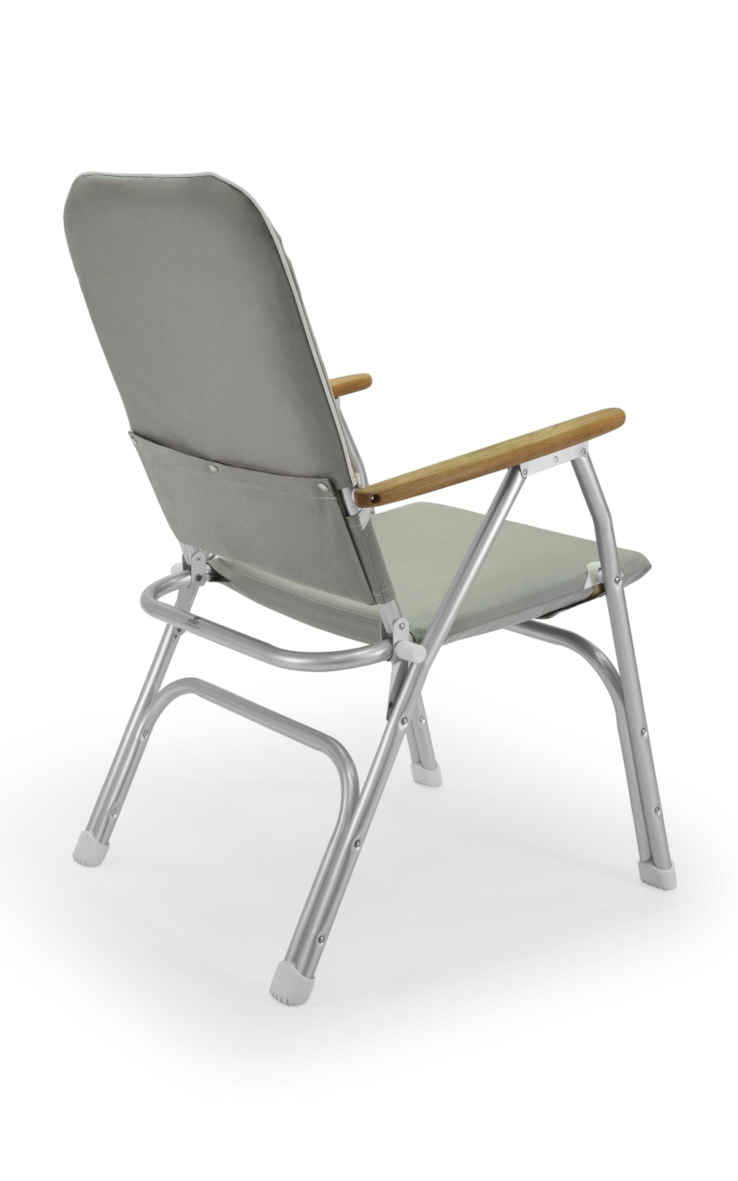 FORMA MARINE Boat Chair with Teak Armrests High Back Grey Padded Folding Aluminum Large -V100G #color_grey