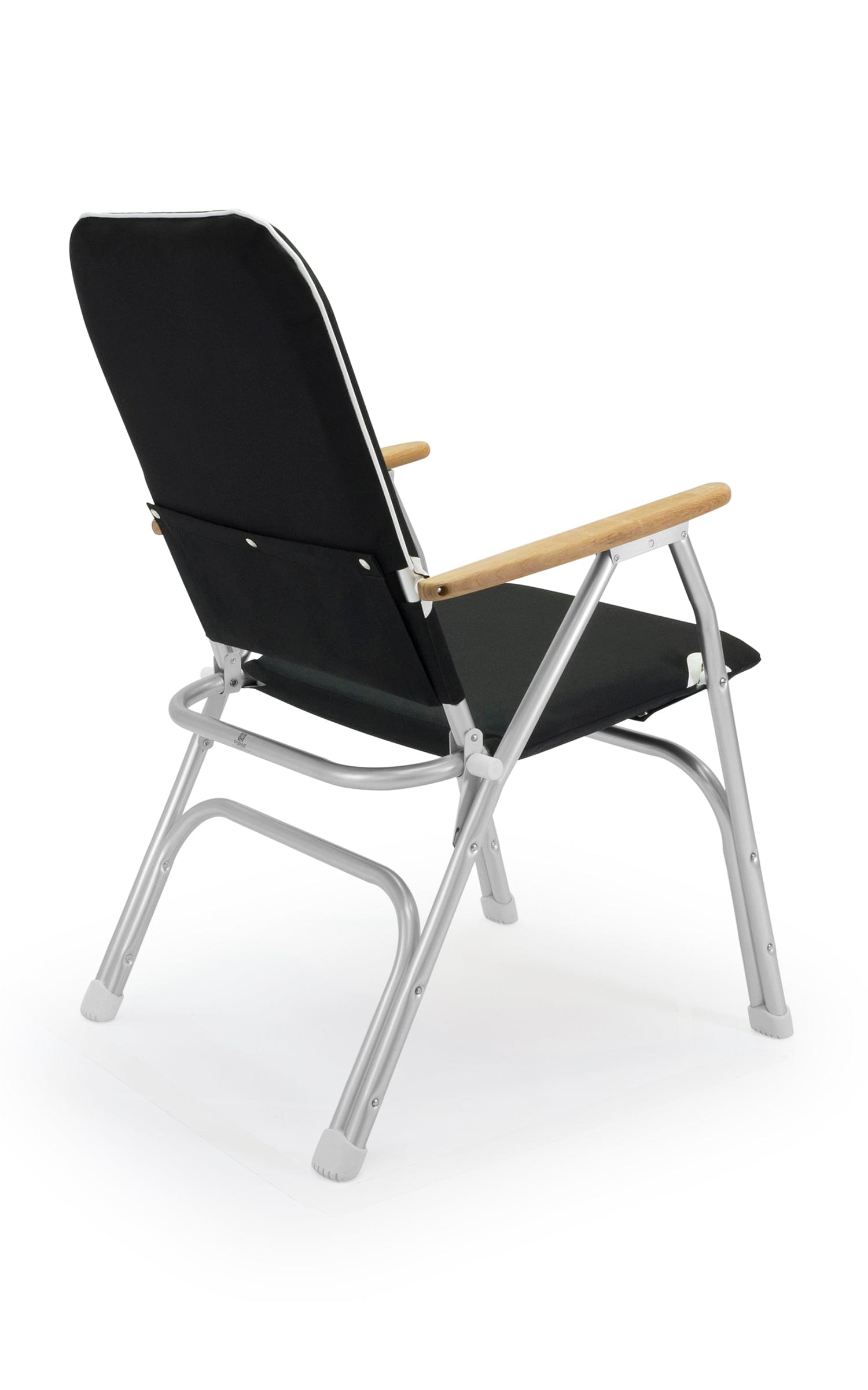FORMA MARINE Boat Chair with Teak Armrests High Back Black Padded Folding Aluminum Large -V100BL #color_black