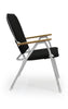 FORMA MARINE Folding Aluminum High Back Black Padded Large Boat Chair with Teak Armrests, Model V100BL