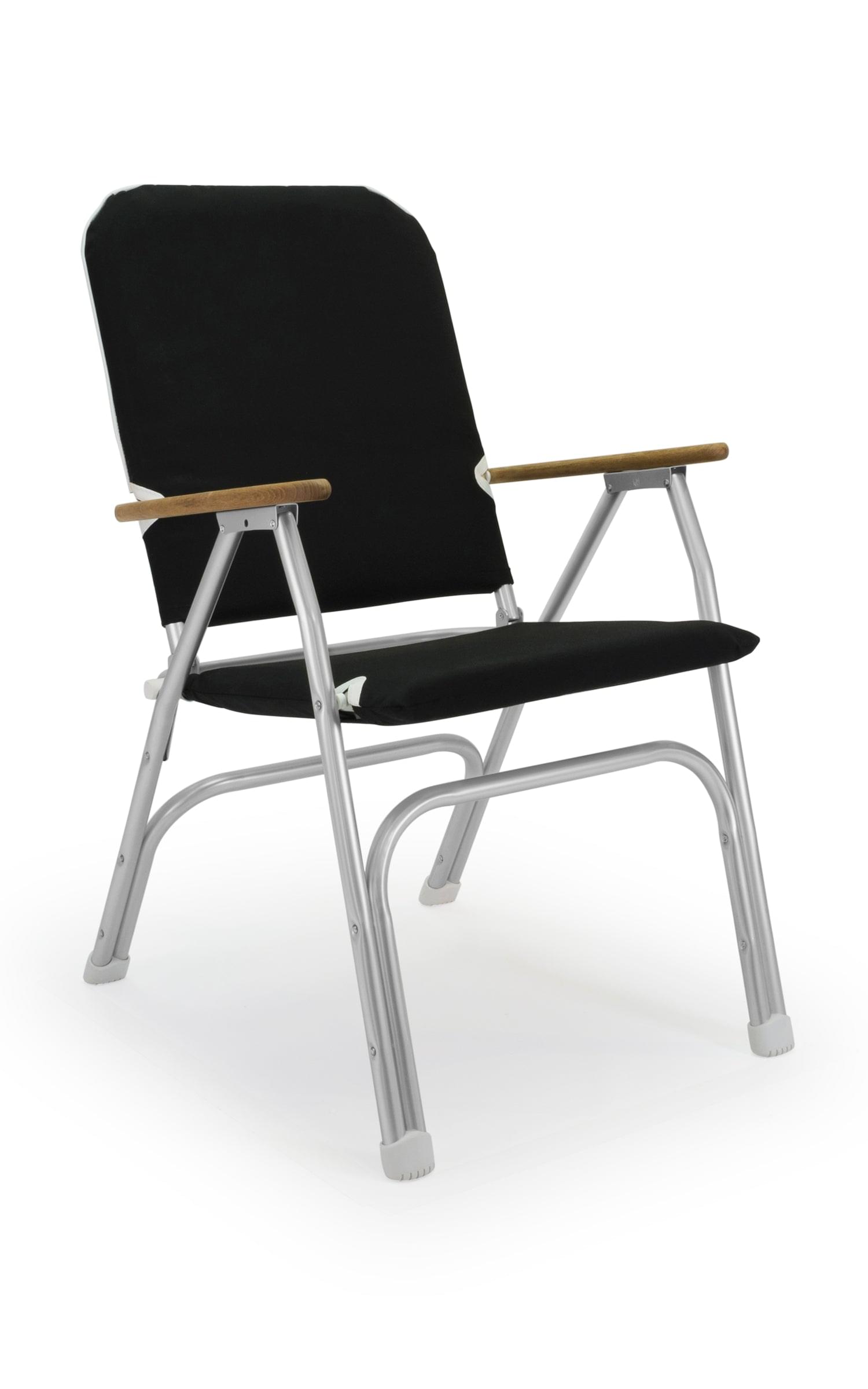 FORMA MARINE Boat Chair with Teak Armrests High Back Black Padded Folding Aluminum Large -V100BL #color_black