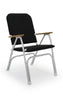 FORMA MARINE Folding Aluminum High Back Black Padded Large Boat Chair with Teak Armrests, Model V100BL