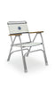 FORMA MARINE Folding Aluminum White Textilene Boat Chair with Teak Armrests, Model M100VW