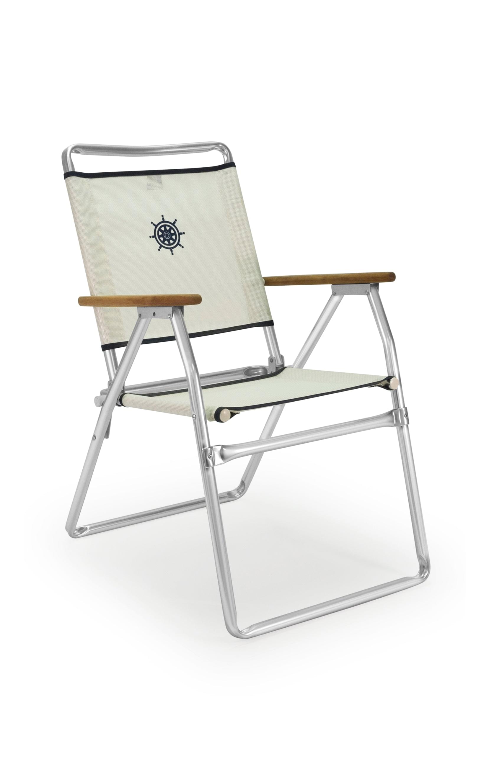 FORMA MARINE  Outdoor Chair with Teak Armrests-Textilene Fabric Folding Aluminum White, PA160AT #color_white