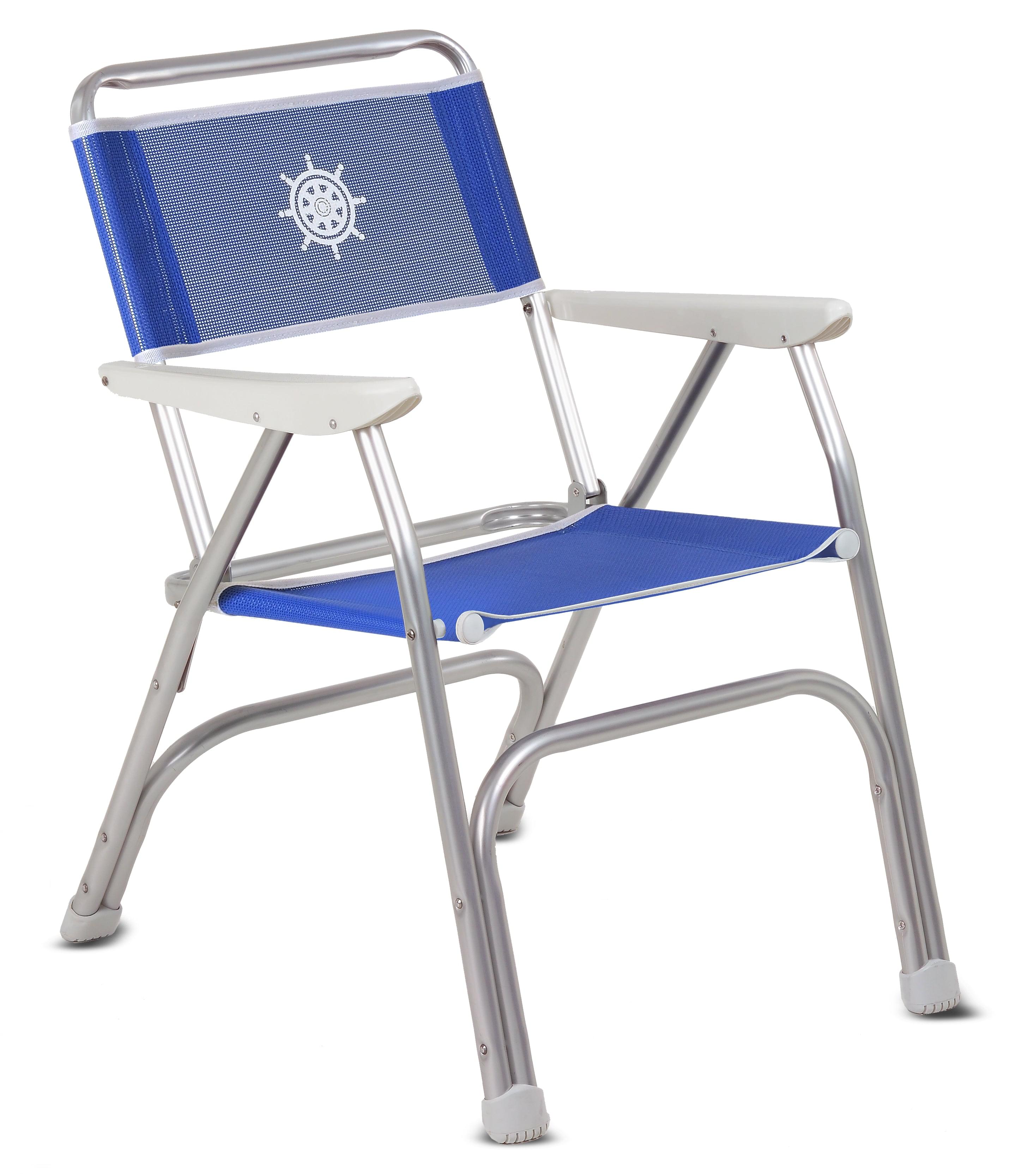 FORMA MARINE Boat Chair Folding Aluminum Blue Textilene Fabric White Plastic Armrests, Set of 2 M100PB #color_blue vinyl