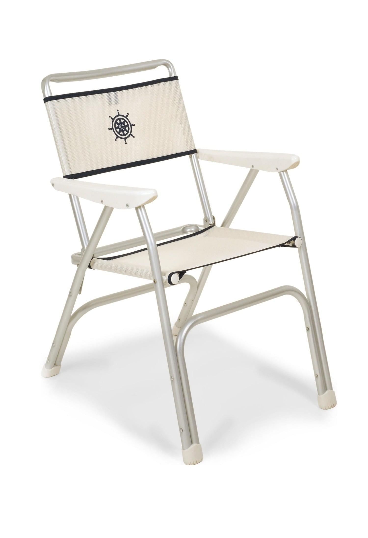 FORMA MARINE Boat Chair Folding Aluminum White Textilene Fabric White Plastic Armrests, M100PW #color_white