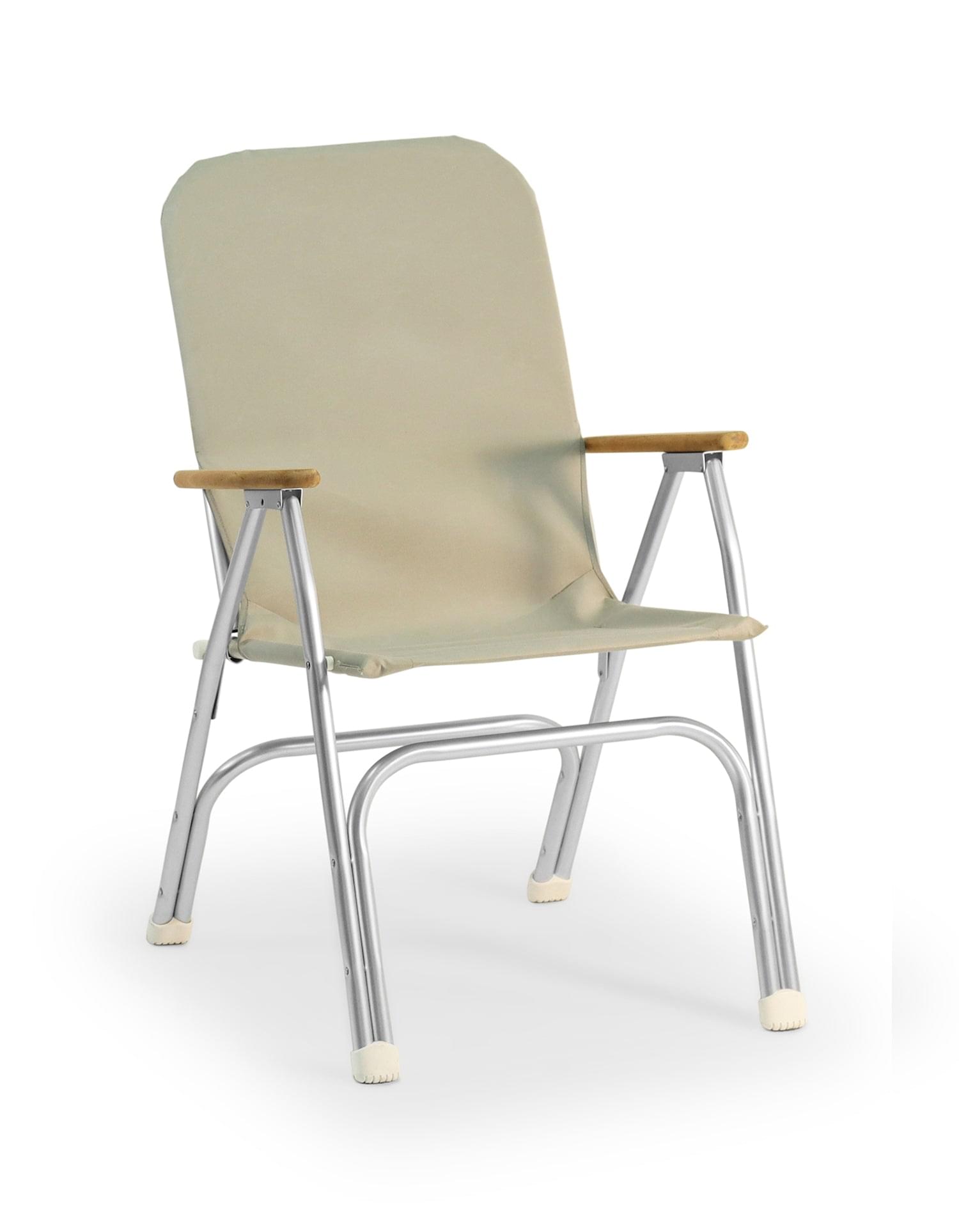 FORMA MARINE Boat Chair Folding Aluminum Grey  with Teak Armrests Uniform Fabric, M120 #color_grey