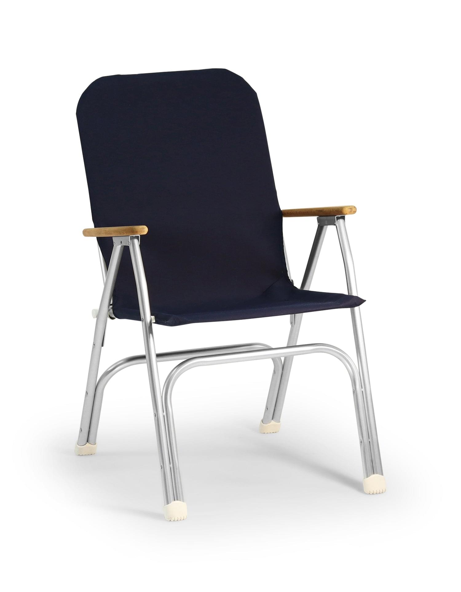 FORMA MARINE Boat Chair Folding Aluminum navy Blue with Teak Armrests Uniform Fabric, M120 #color_navy