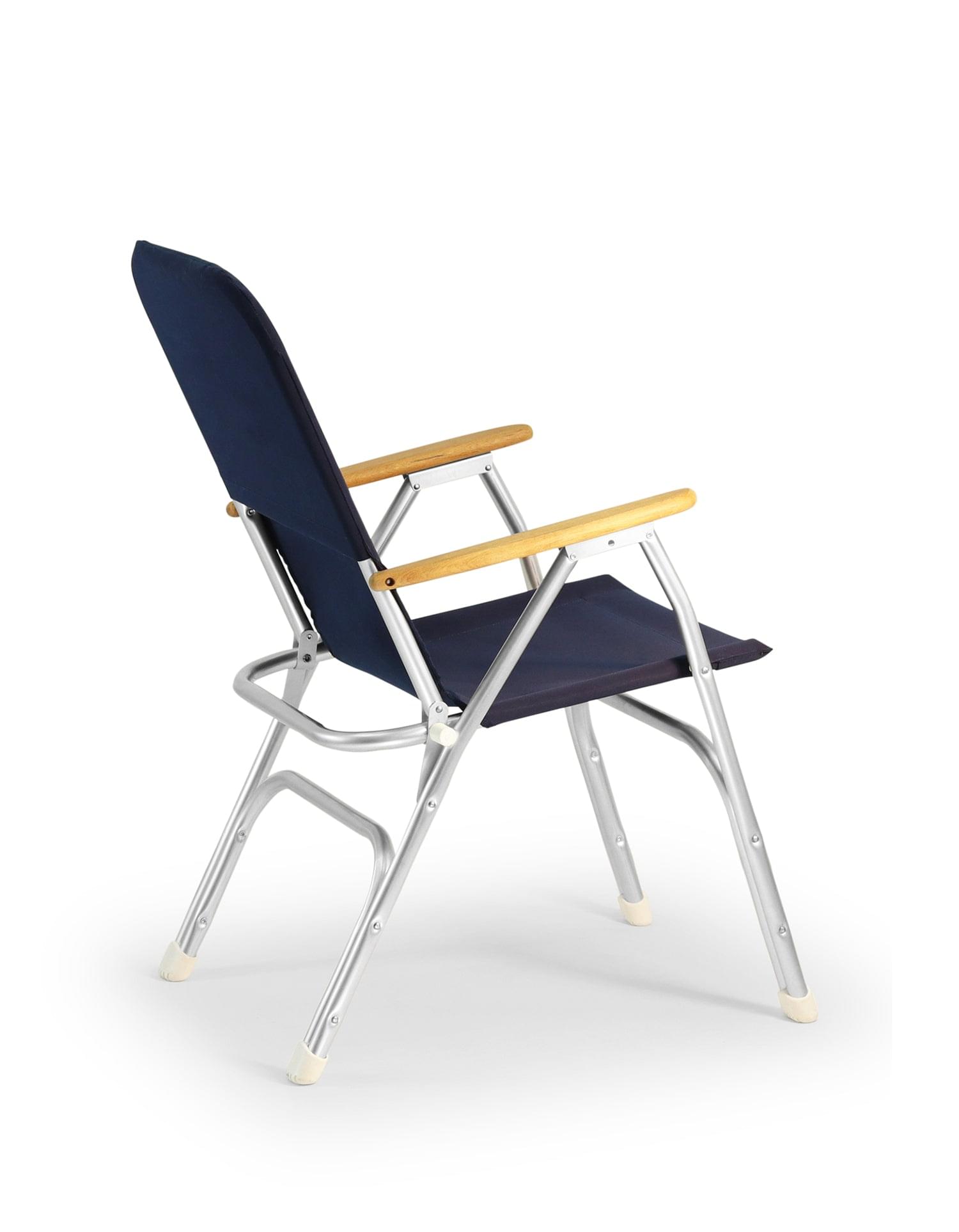 FORMA MARINE Boat Chair Folding Aluminum navy Blue with Teak Armrests Uniform Fabric, M120 #color_navy