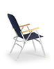 FORMA MARINE Folding Aluminum Navy Blue Boat Chair with Teak Armrests Uniform Fabric, Model M120NB