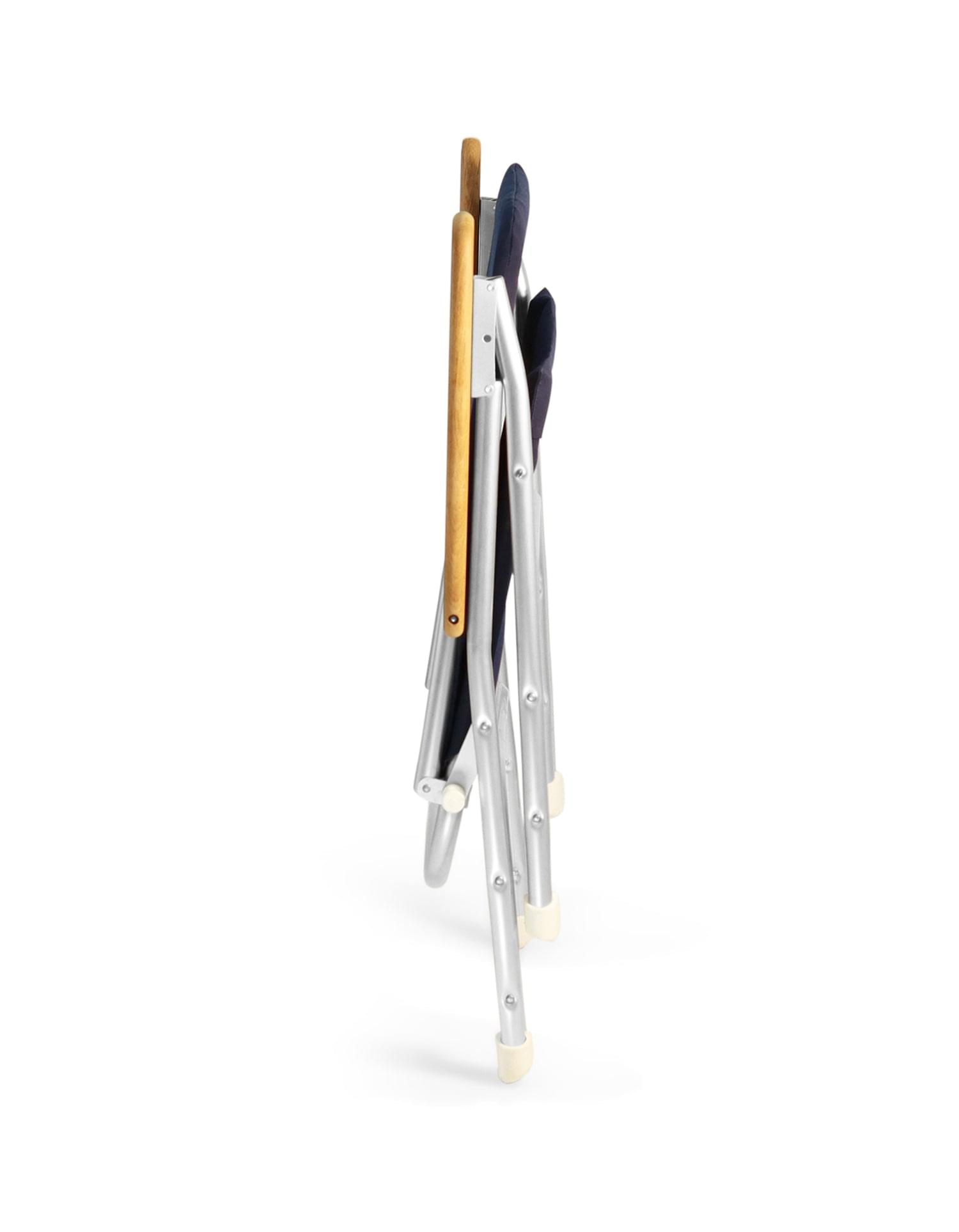FORMA MARINE Boat Chair Folding Aluminum navy Blue with Teak Armrests Uniform Fabric, M120 #color_navy