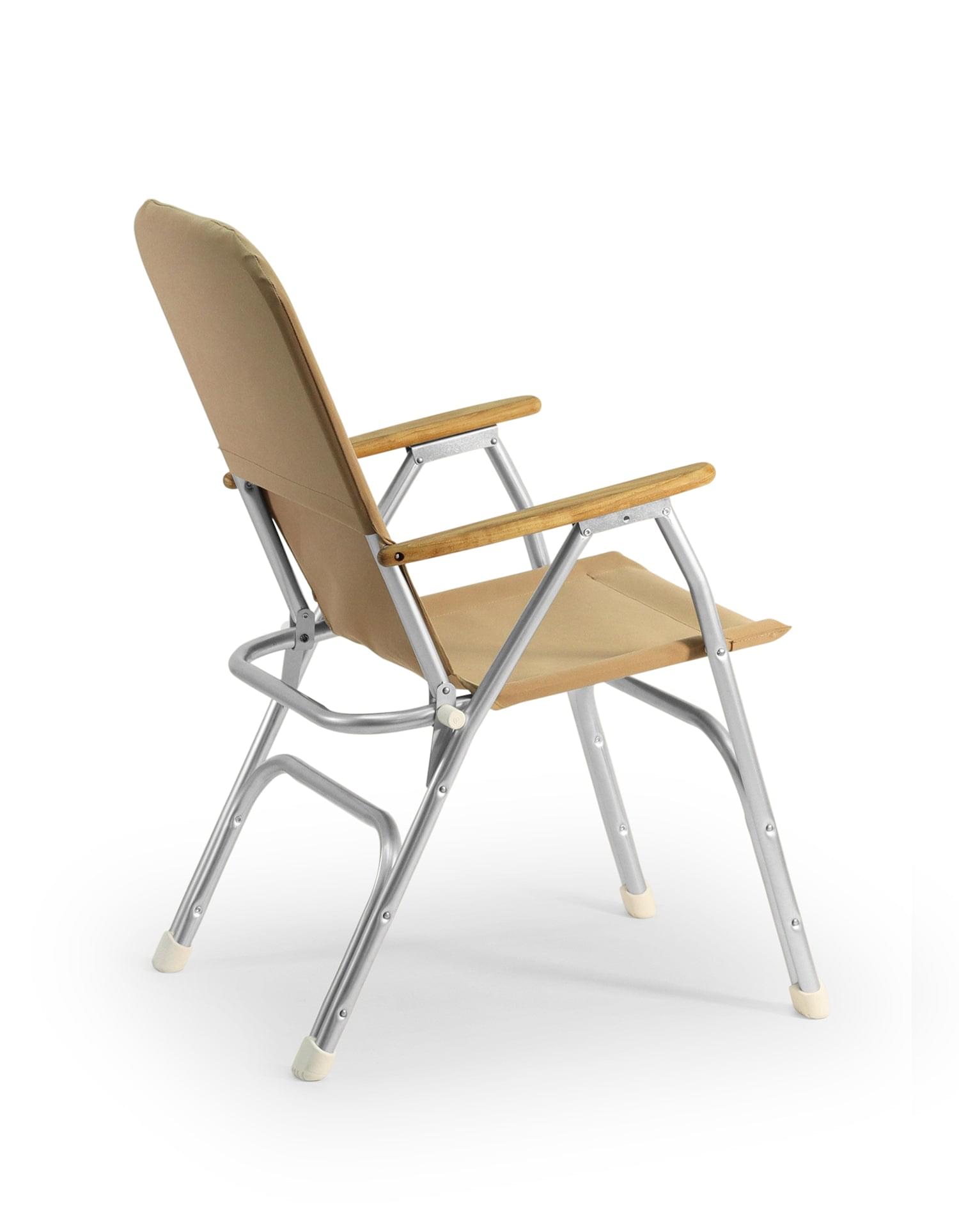 FORMA MARINE Boat Chair Folding Aluminum Brown with Teak Armrests Uniform Fabric, M120 #color_brown