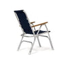 FORMA MARINE Folding Aluminum High Back Navy Blue Boat Chair with Teak Armrests, Set of 2 Chairs model M150NB