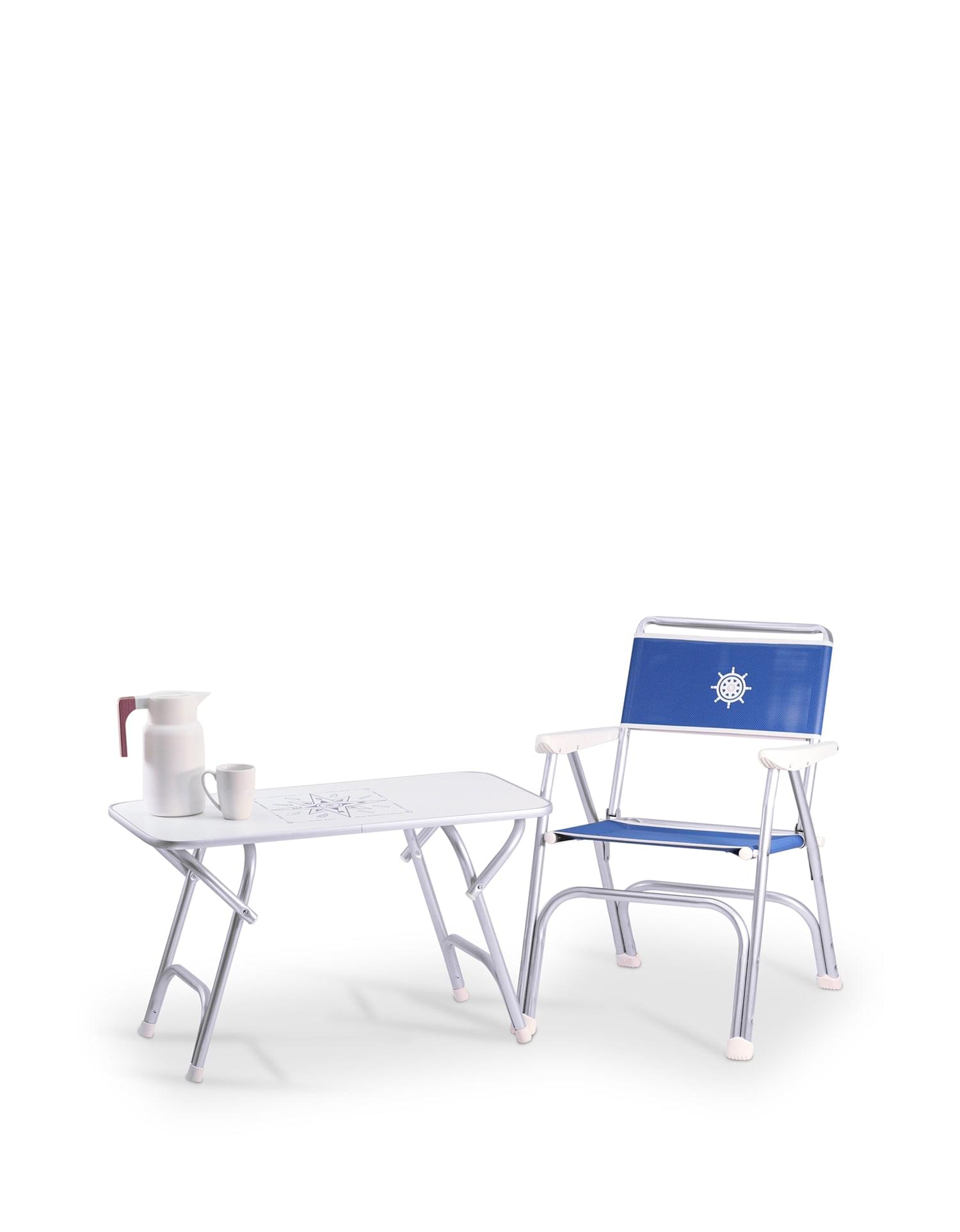 FORMA MARINE Boat Chair Folding Aluminum Blue Textilene Fabric White Plastic Armrests, Set of 2 M100PB #color_blue vinyl