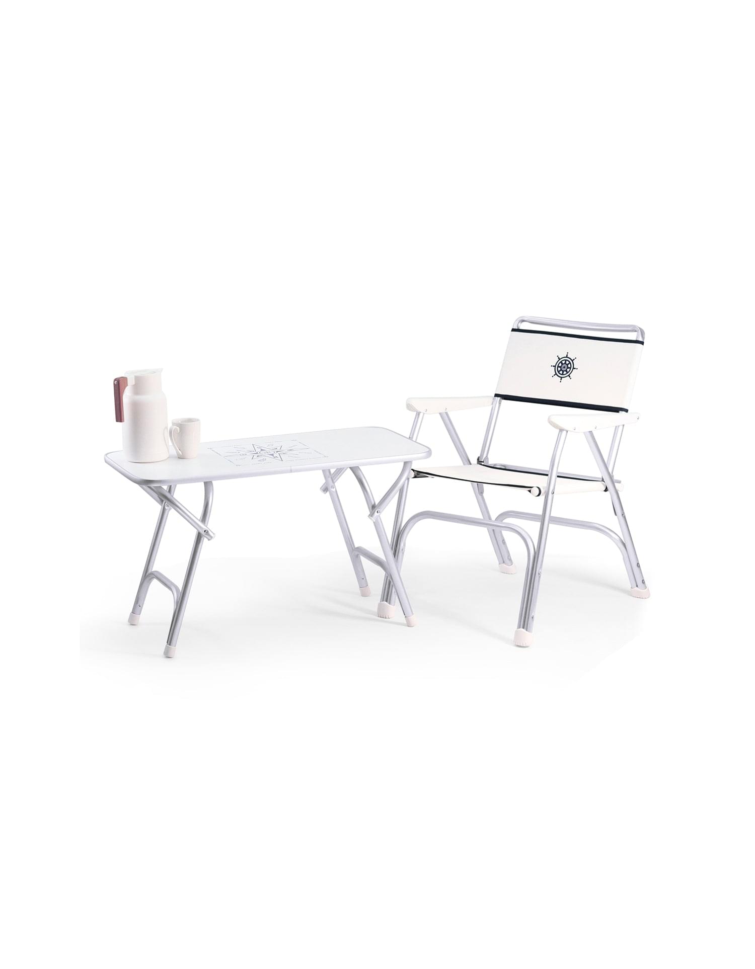 FORMA MARINE Boat Chair Folding Aluminum White Textilene Fabric White Plastic Armrests, Set of 2 M100PW #color_white vinyl