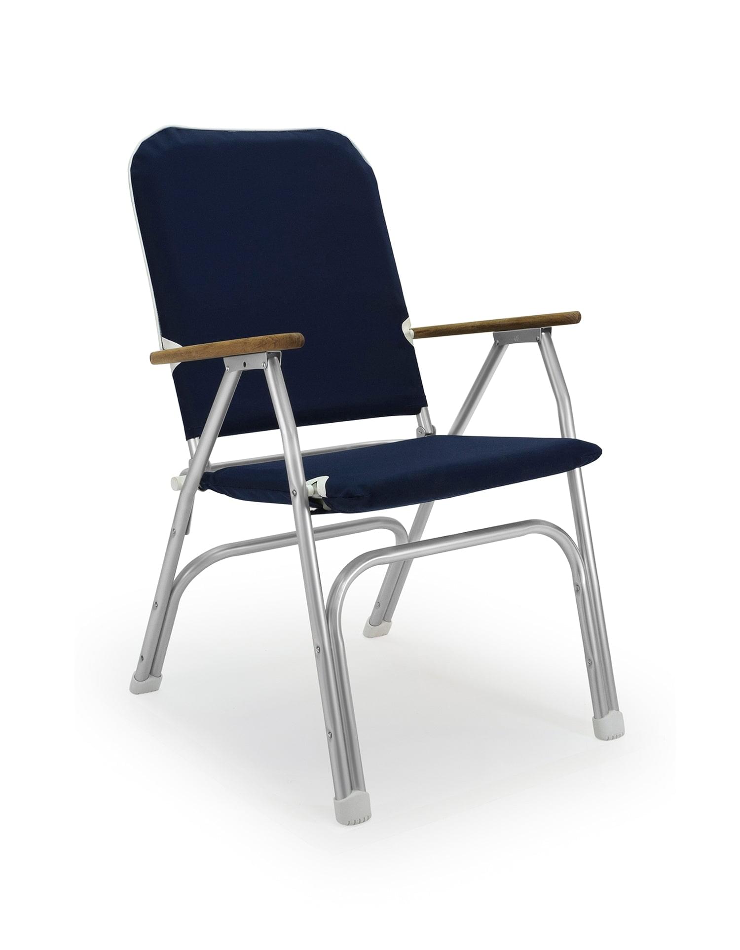FORMA MARINE Boat Chair with Teak Armrests High Back Navy Blue Padded Folding Aluminum Large -V100NB #color_navy